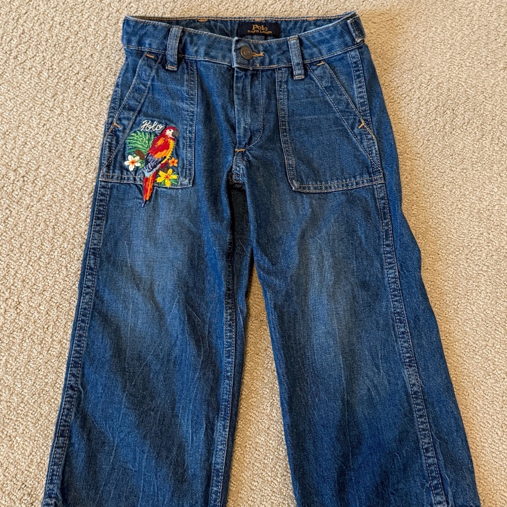 Ralph Lauren Tropical Embroidery Wide Leg Jean Girls 4